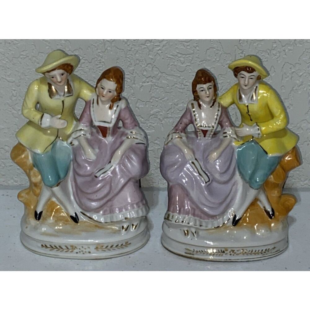 VTG Made In Occupied Japan Victorian Couple Courting Figurine Set 2 Porcelain 7”